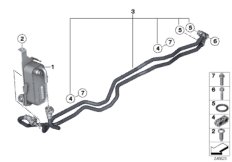 Теплообменник/трубопровод радиатора КПП для BMW F25 X3 28iX N52N (схема запасных частей)
