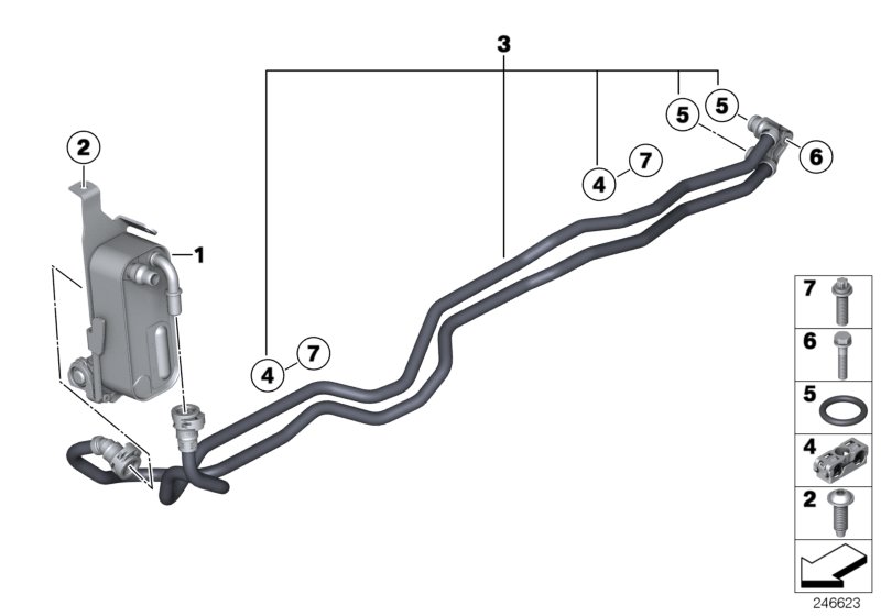 Теплообменник/трубопровод радиатора КПП для BMW F26 X4 28iX N20 (схема запчастей)