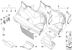 Обшивка багажного отделения П для BMW E82 118d N47 (схема запасных частей)