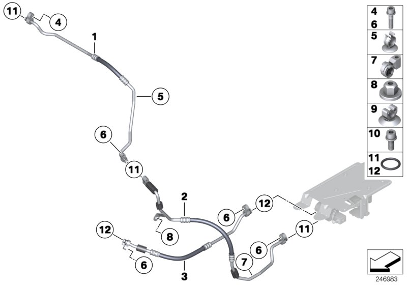 Трубопроводы хладагента для BMW E72 Hybrid X6 N63 (схема запчастей)