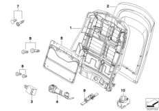 Сиденье Пд-каркас спинки/задняя панель для BMW E83 X3 2.5i M54 (схема запасных частей)