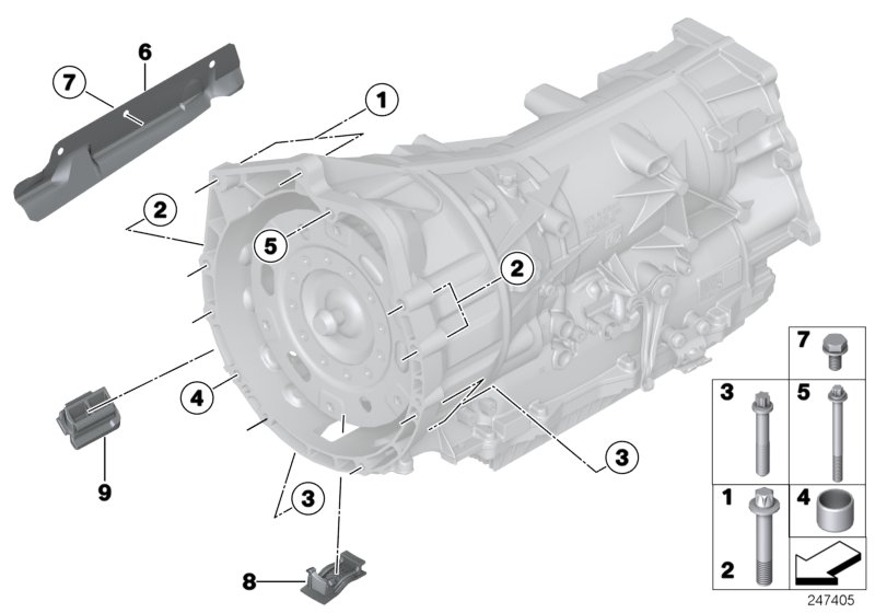 Крепление/дополнит.элементы КПП для BMW F26 X4 M40iX N55 (схема запчастей)