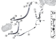 Трубопроводы хладагента для BMW F25 X3 30dX N57N (схема запасных частей)