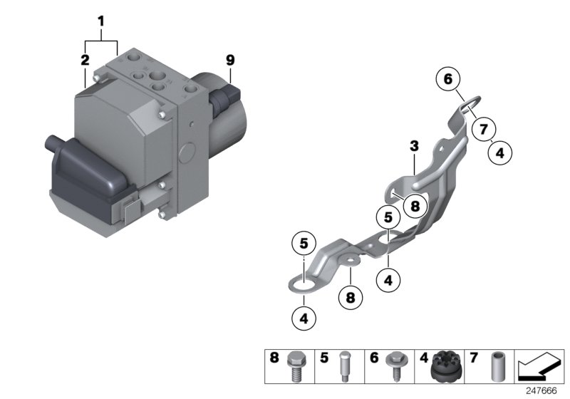 Гидроагрегат DSC/кронштейн для BMW RR3 Coupé N73 (схема запчастей)