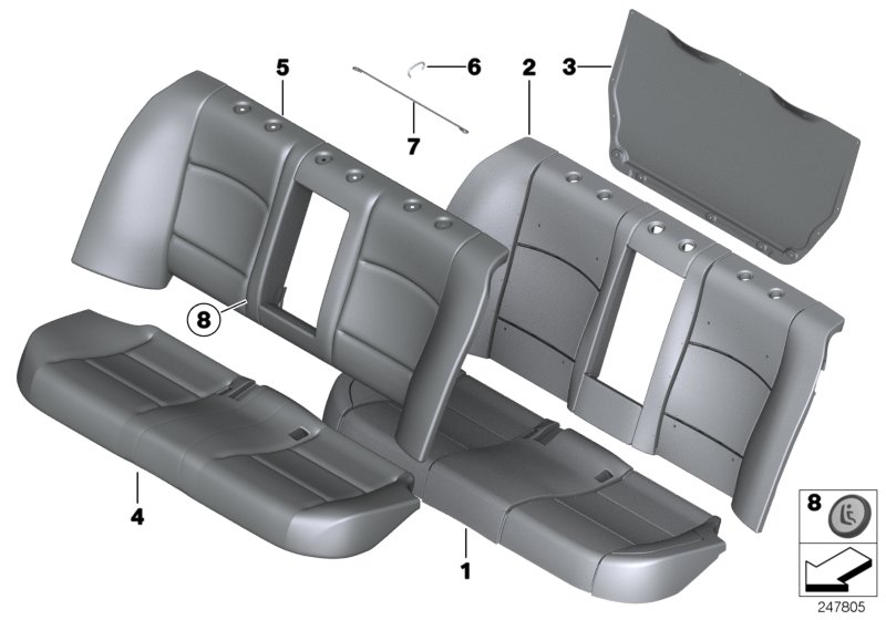 Набивка и обивка базового сиденья Зд для BMW F10 Hybrid 5 N55 (схема запчастей)