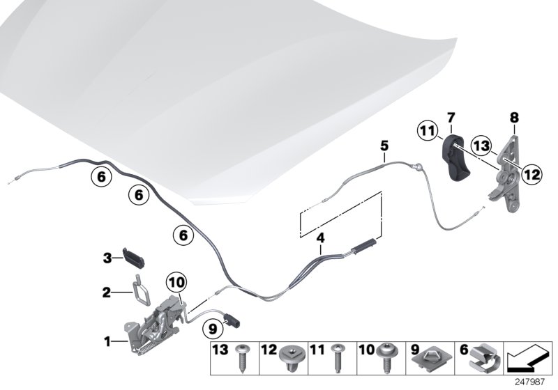 Капот/система замков для BMW F22 220d N47N (схема запчастей)