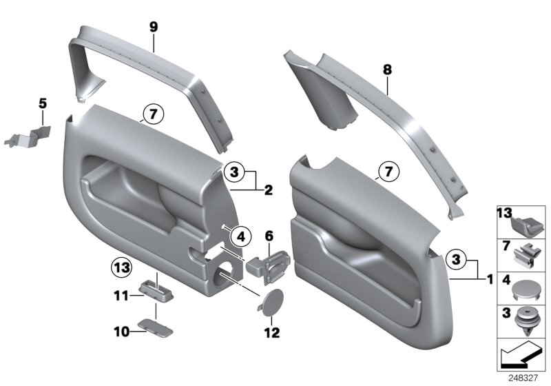 Обшивка задних дверей для BMW R55 Cooper N12 (схема запчастей)
