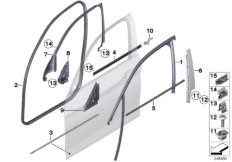 Накладки и уплотнения двери Пд для BMW F20 M135iX N55 (схема запасных частей)