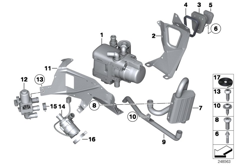 Автономная система отопления для BMW F06 650iX 4.4 N63N (схема запчастей)