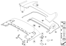 Крышка отделения для складного верха для BMW E64N 630i N52N (схема запасных частей)