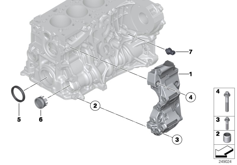 Блок цилиндров/дополнительные элементы для BMW F11 525dX N47S1 (схема запчастей)