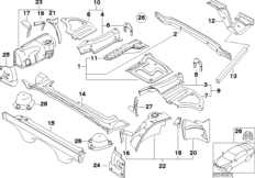 Пол багажника/брызговик Зд для BMW E85 Z4 3.0i M54 (схема запасных частей)