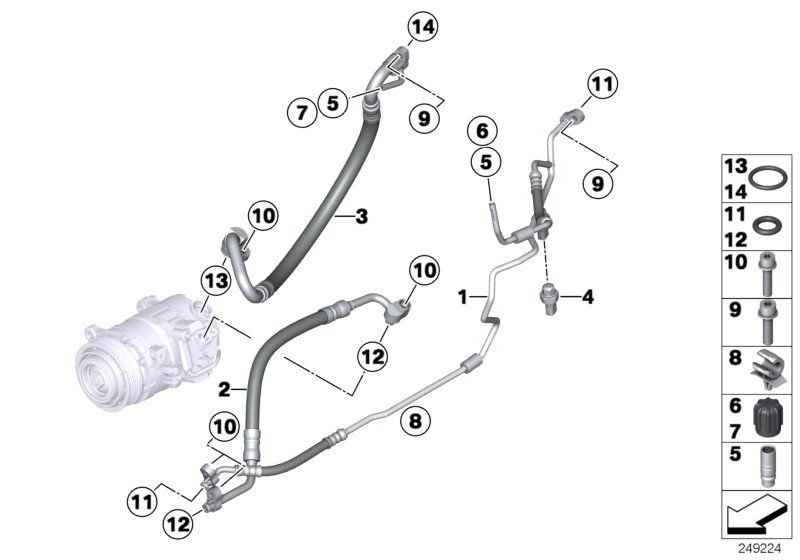 Трубопроводы хладагента для BMW F25 X3 18i N20 (схема запчастей)