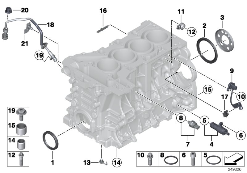 Блок цилиндров/дополнительные элементы для BMW F11N 528i N20 (схема запчастей)