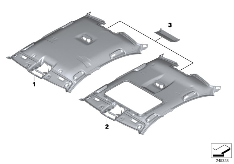 Инд.фасонная панель потолка Alcantara для BMW F10N 528iX N20 (схема запчастей)