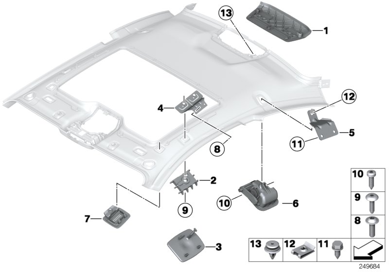 Доп.элементы потолка для BMW F13 640d N57Z (схема запчастей)