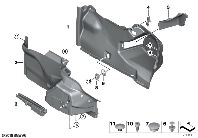 Обшивка багажного отделения Бок для BMW F13 640d N57Z (схема запчастей)