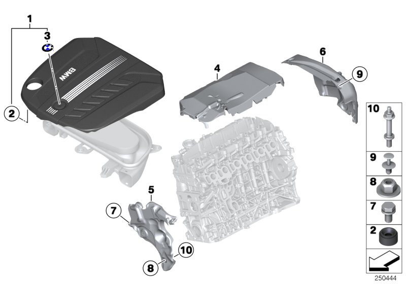 Звукоизоляционный кожух двигателя для BMW F30 330d N57N (схема запчастей)