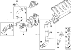 Сист.впуска воздуховода наддув.возд./AGR для BMW E91 335d M57N2 (схема запасных частей)