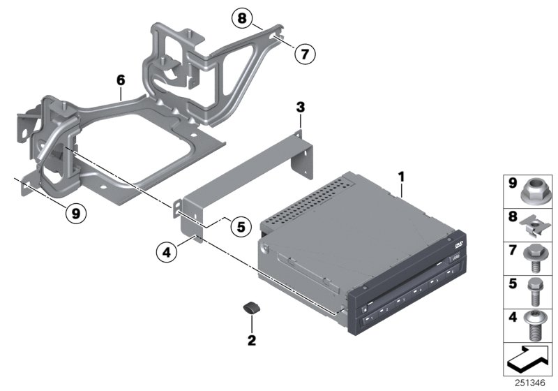 DVD-чейнджер/кронштейн для BMW F20 M135iX N55 (схема запчастей)