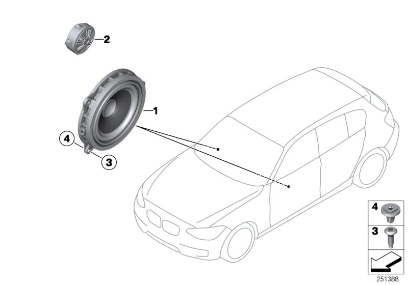 Детали динамика в двери Пд для BMW M13 Zinoro 60H/100H B38X (схема запчастей)