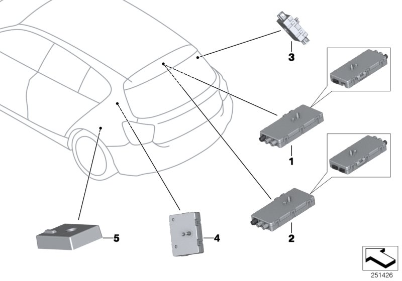 Детали антенного усилителя для BMW F21N 125d B47 (схема запчастей)