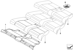 Набивка и обивка базового сиденья Зд для BMW E88 118d N47 (схема запасных частей)