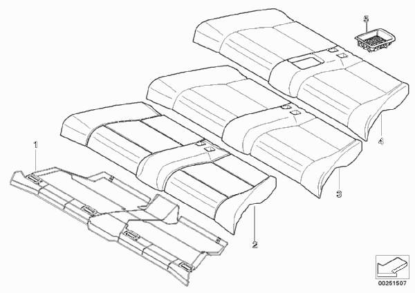 Набивка и обивка базового сиденья Зд для BMW E88 118i N43 (схема запчастей)