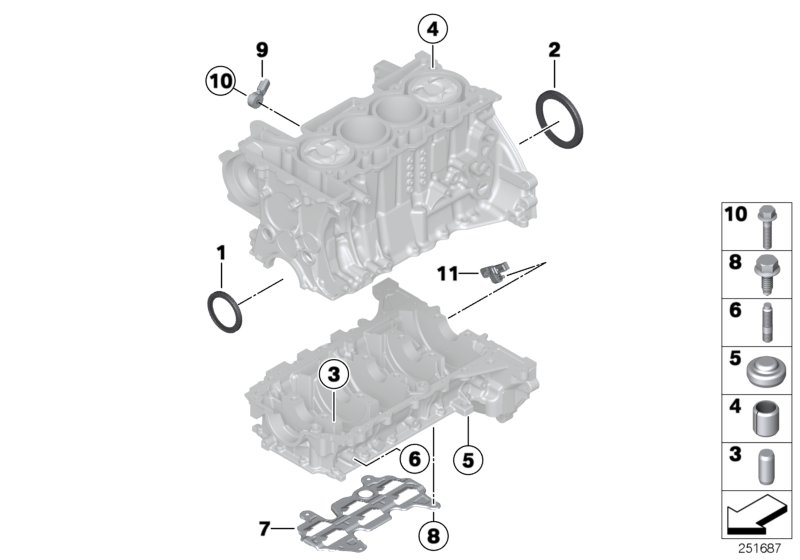Блок цилиндров/дополнительные элементы для BMW F21 118i N13 (схема запчастей)