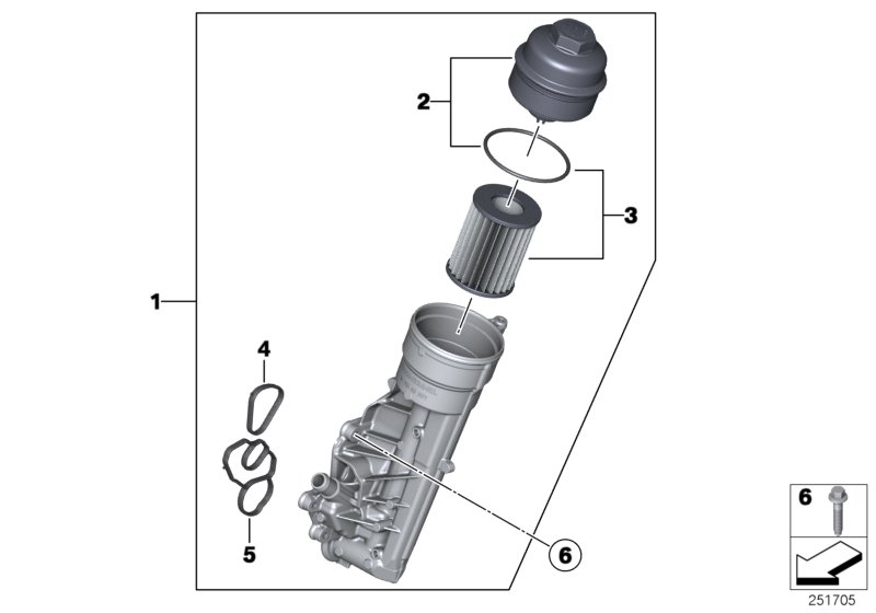 Смазочная система-масляный фильтр для BMW F21N 118i N13 (схема запчастей)