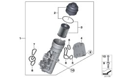 Масляный фильтр смаз.сист.,теплообменник для BMW F30 320i ed N13 (схема запасных частей)