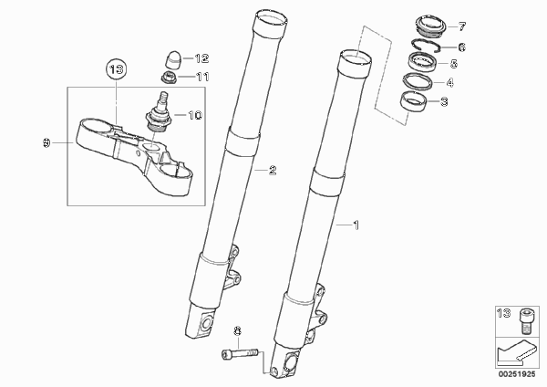 Подв.труба/перемычка вилки Нж Ø 41 мм для MOTO K27 R 1200 R 06 (0378,0398) 0 (схема запчастей)