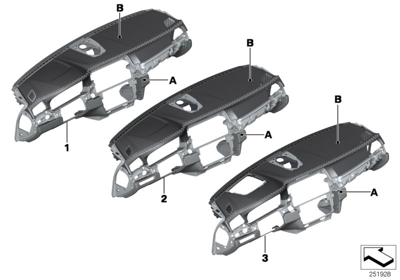 Индивидуальная панель приборов, кожа для BMW F10 M5 S63N (схема запчастей)