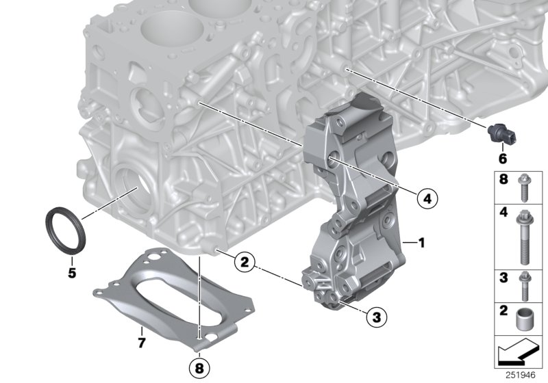 Блок цилиндров/дополнительные элементы для BMW F15 X5 40dX N57Z (схема запчастей)