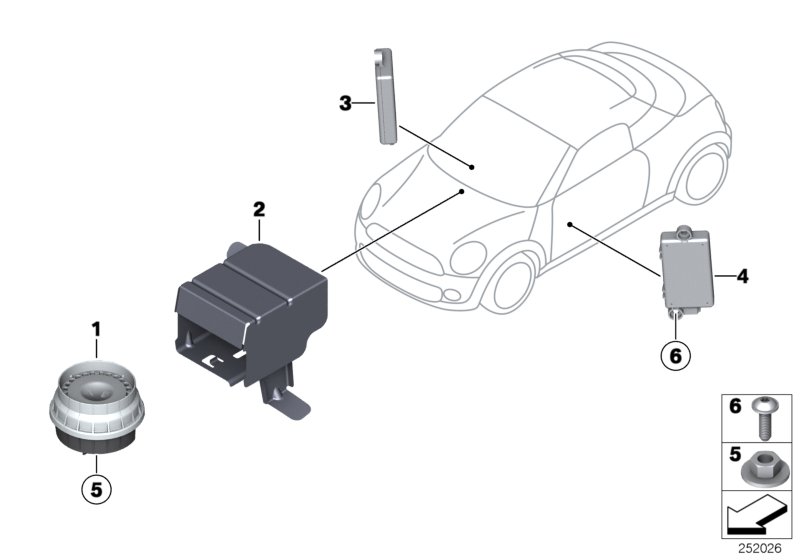 система охранной сигнализации для BMW R58 Cooper N16 (схема запчастей)
