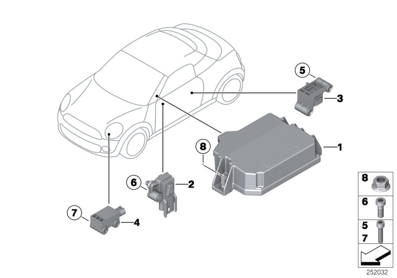 Электрические детали НПБ для MINI R58 Cooper S N18 (схема запчастей)