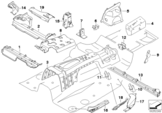 Перегородка баг.отделение/детали днища для BMW E91 318i N46 (схема запасных частей)