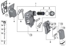 Масляный фильтр смаз.сист.,теплообменник для BMW F34N 330dX N57N (схема запасных частей)