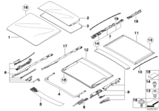 Подъемно-сдвижная крышка люка/Рама люка для BMW E83 X3 3.0d M57N2 (схема запасных частей)