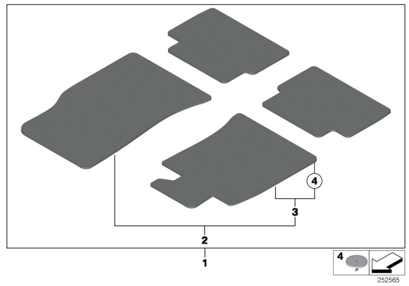 Ножные коврики Velours для MINI R56N Coop.S JCW N18 (схема запчастей)