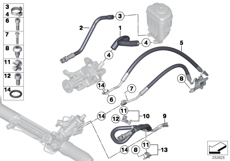 Маслопроводы гидроусилителя рул.управл. для BMW F02N 750LdX N57X (схема запчастей)