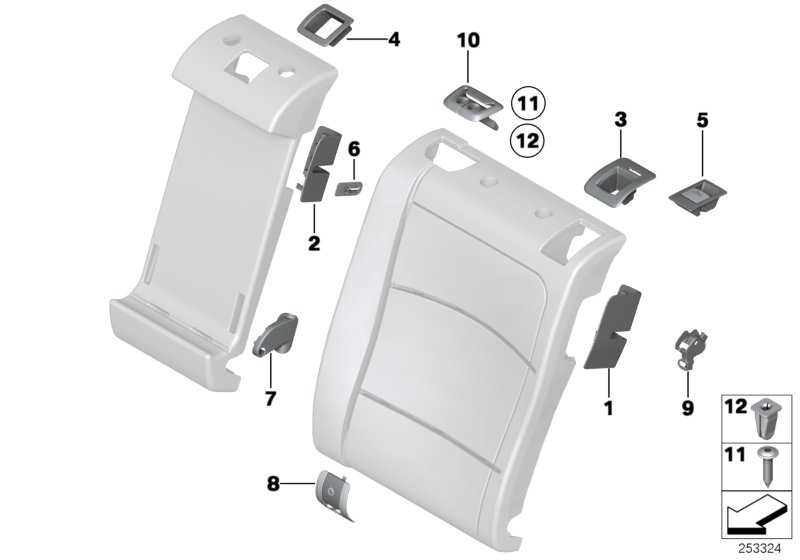 Накладки подушки заднего сиденья для BMW F11N 525dX N47S1 (схема запчастей)