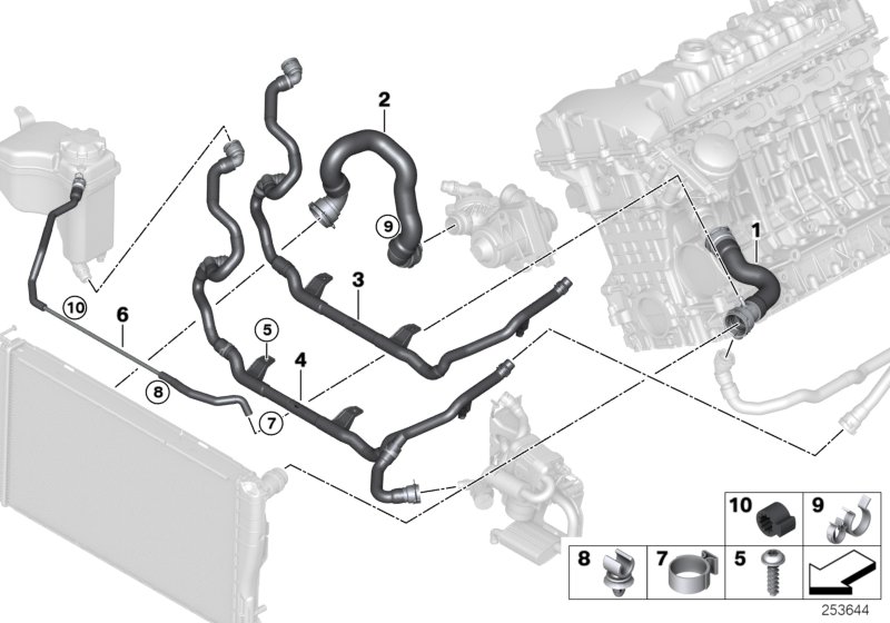 Водяной шланг системы охлаждения для BMW E91N 335i N54 (схема запчастей)