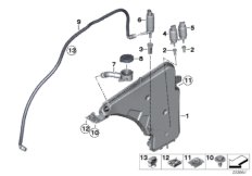 Бачок стеклоомывателя/омывателя фар для BMW F33N 430iX B48 (схема запасных частей)