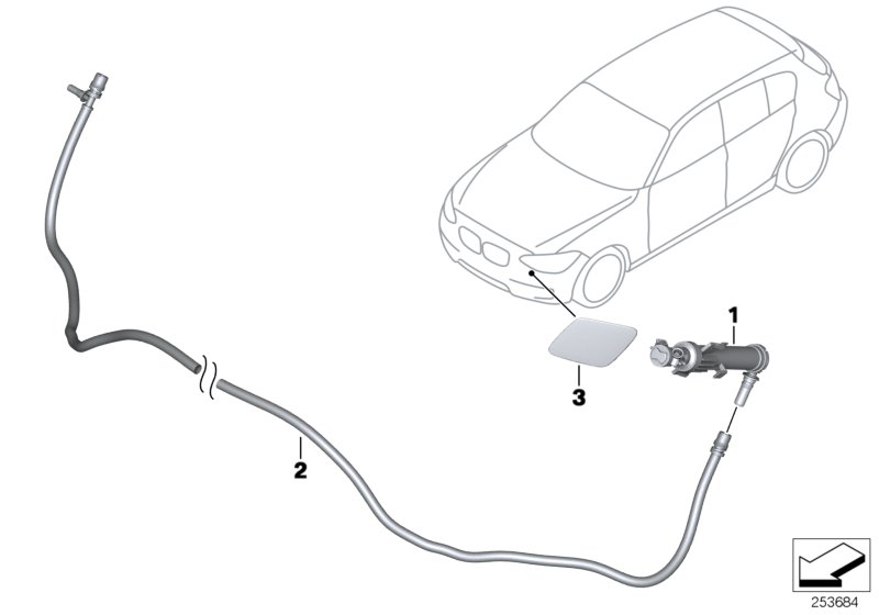 Детали системы омывателей фар для BMW F33 435i N55 (схема запчастей)