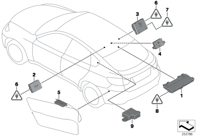 Детали усилителя разнесенной антенны для BMW E71 X6 50iX N63 (схема запчастей)