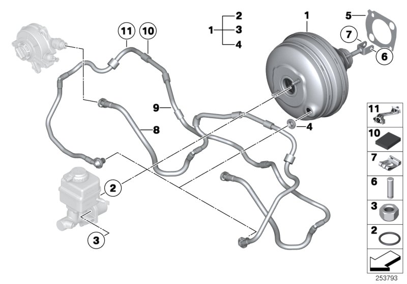 Вакуумный усилитель тормозов для BMW F11N 520i N20 (схема запчастей)