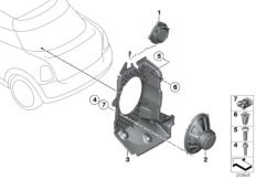 Детали заднего динамика для BMW R59 Cooper S N18 (схема запасных частей)