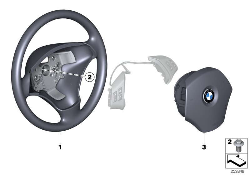 Многофункц.рулевое колесо кожа/НПБ для BMW E90N 316d N47N (схема запчастей)