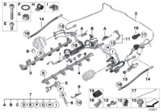 Система впрыска, топливопровод для BMW RR2 Drophead N73 (схема запасных частей)